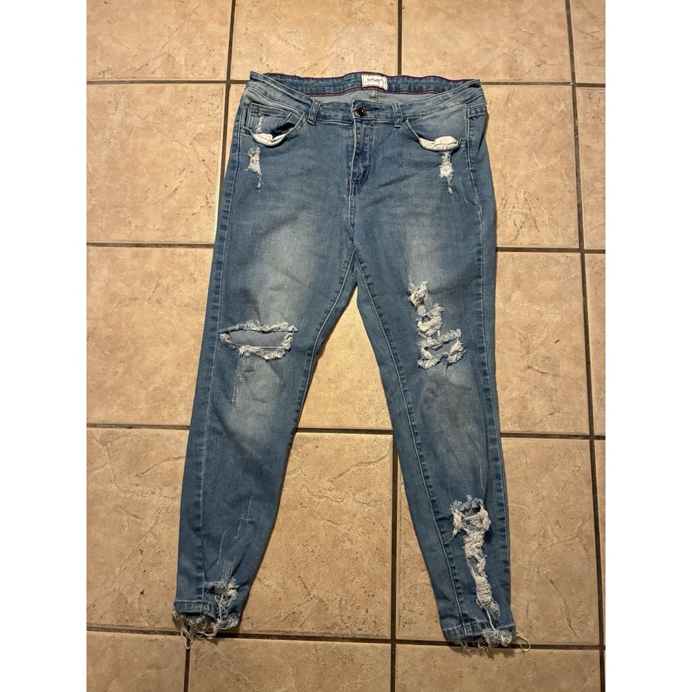 Gogo Jeans USA Womens Sz 13 Blue Wash Denim Distressed (32x26) Cotton Curvy Plus